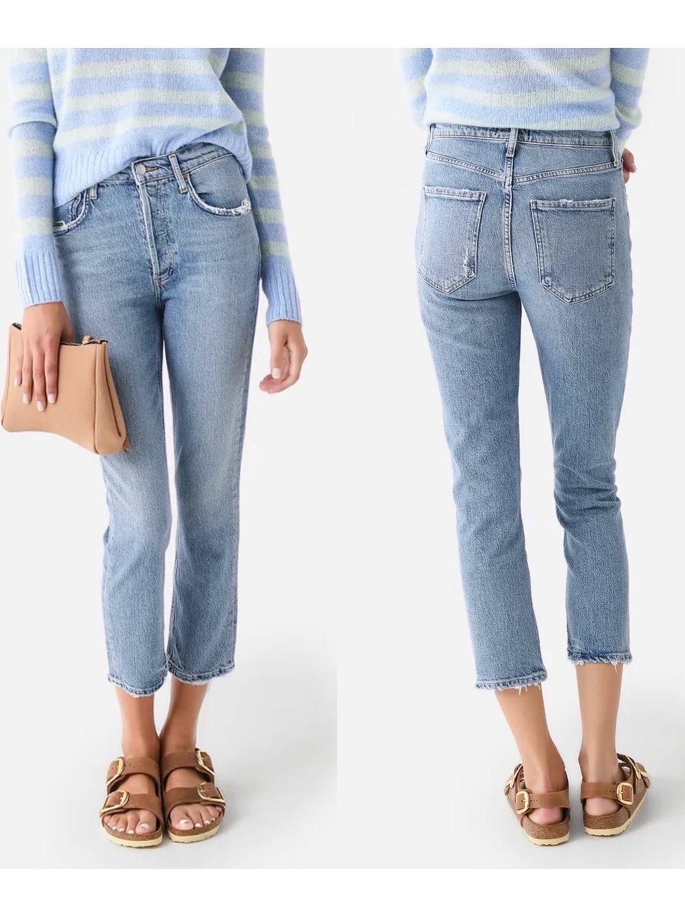 AGOLDE Riley Crop High Rise Straight Jeans Women’s Distressed Button Fly